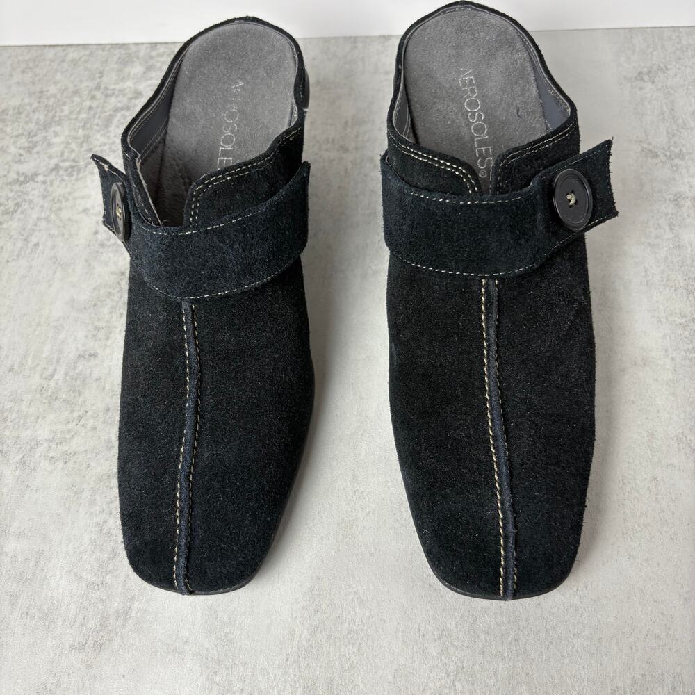 Aerosoles Diamond Flex Women's Black Suede Mules Slip-On Buckle Strap Wmns 8M
